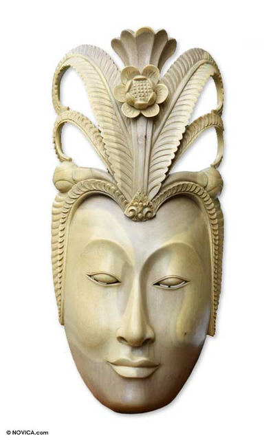 Wood mask, 'Man of Flowers' - Wood mask