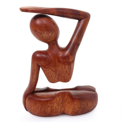 Wood statuette, 'Graceful Arc' - Original Wood Yoga Sculpture