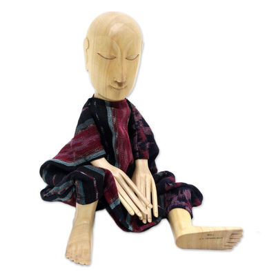 Wood display doll, 'Serene Man' - Cotton and Wood Display Doll