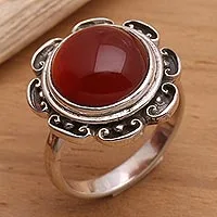 Carnelian solitaire ring, 'Lotus, Heart of Peace'