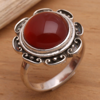 Carnelian solitaire ring, Lotus, Heart of Peace