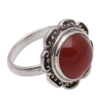 Carnelian solitaire ring, 'Lotus, Heart of Peace' - Carnelian solitaire ring
