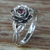Garnet cocktail ring, 'Red-Eyed Lotus' - Handcrafted Floral Sterling Silver and Garnet Ring thumbail