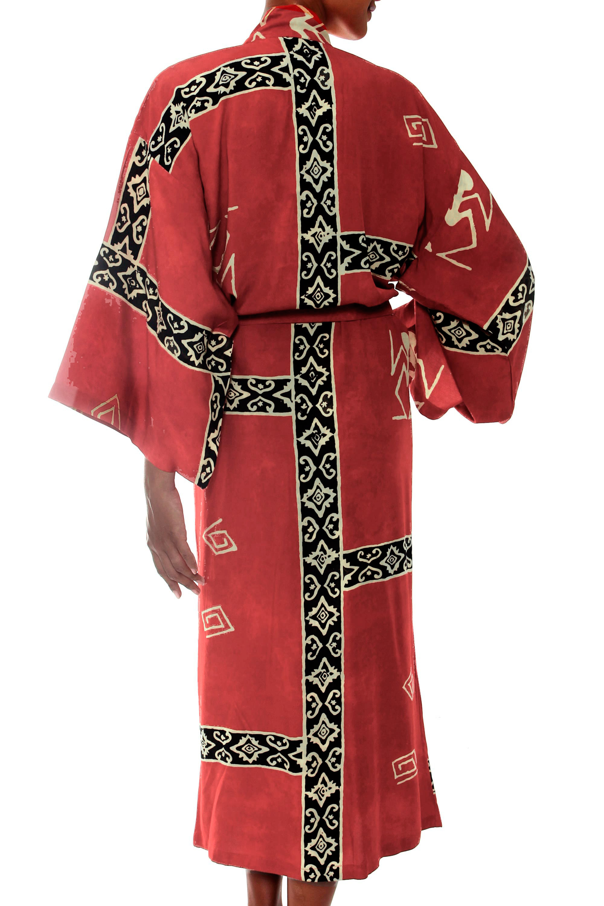 Women's Artisan Crafted Batik Patterned Cardinal Red Robe Cardinal