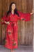 Women's batik robe, 'Hibiscus Red' - Hand Made Batik Robe from Indonesia