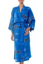 Women's batik robe, 'Deep Blue Sea' - Hand Crafted Women's Batik Blue Patterned Robe