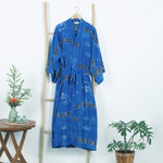Women's batik robe, 'Deep Blue Sea' - Hand Crafted Women's Batik Blue Patterned Robe