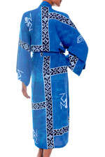 Women's batik robe, 'Deep Blue Sea' - Hand Crafted Women's Batik Blue Patterned Robe