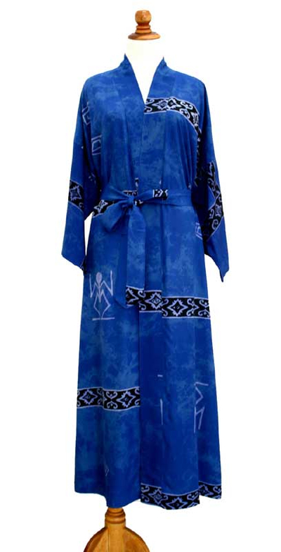 Bata batik de mujer - Bata estampada azul batik hecha a mano para mujer