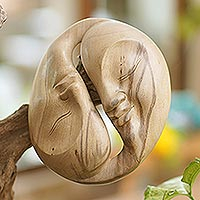 Wood mask, 'Love Circle' - Modern Hibiscus Wood Mask
