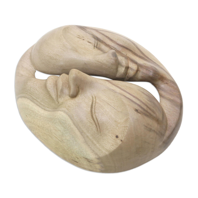 Wood mask, 'Love Circle' - Modern Hibiscus Wood Mask