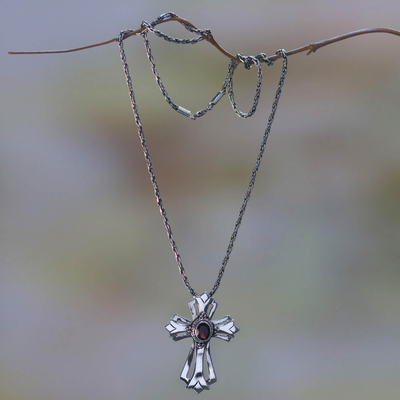 Garnet necklace, Blossom Cross