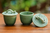 Ceramic condiment bowls, 'Lithe Gecko' (pair) - Indonesian Green Ceramic Condiment Bowls (Pair) thumbail