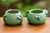 Ceramic bowls, 'Frangipani Flowers' (pair) - Green Floral Ceramic Bowls (Pair) (image 2) thumbail