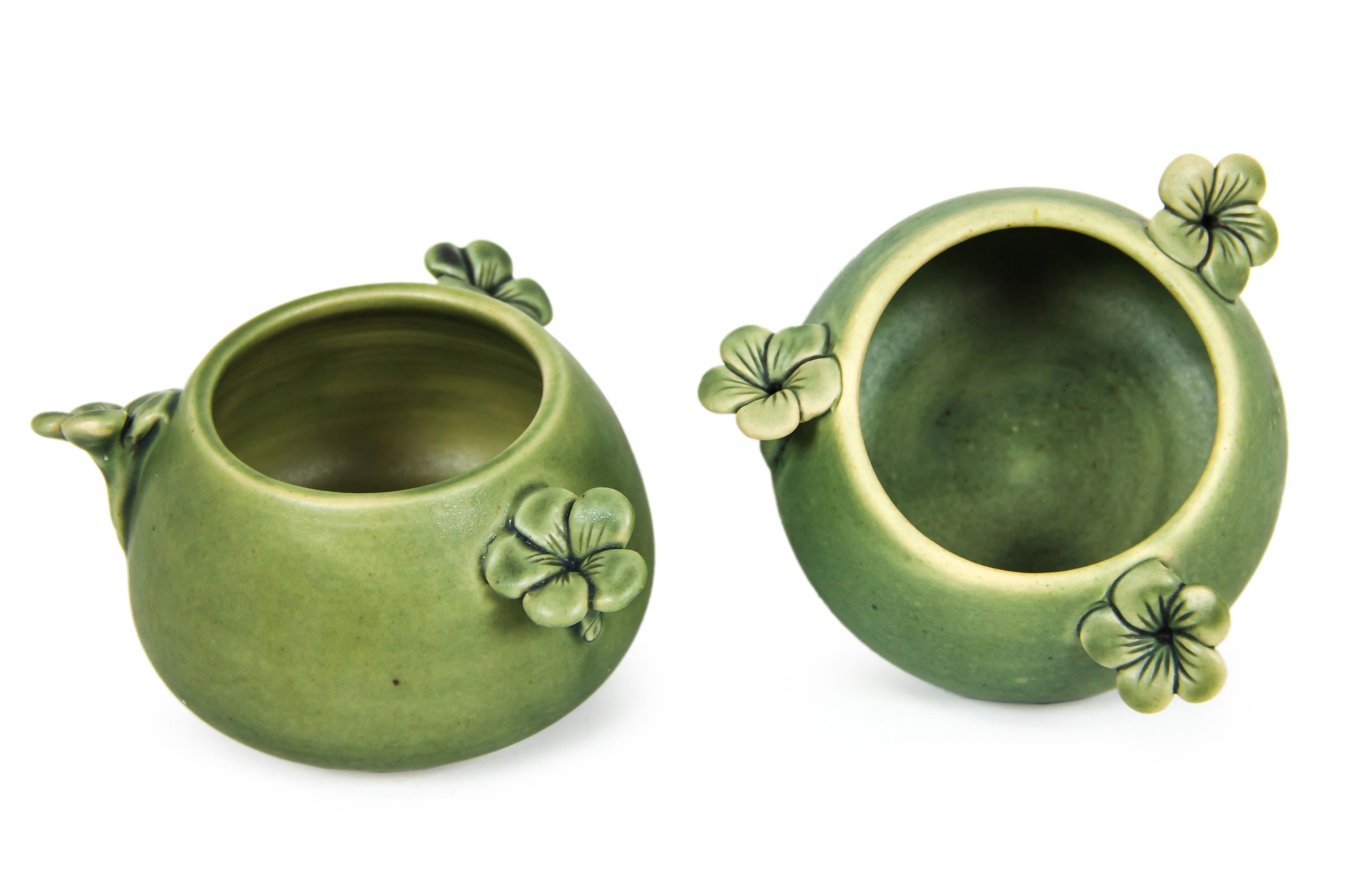 Green Floral Ceramic Bowls (Pair) Frangipani Flowers NOVICA