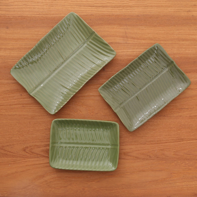 Keramikteller, (3er-Set) - rechteckiger Keramik-Blattteller (3er-Set)