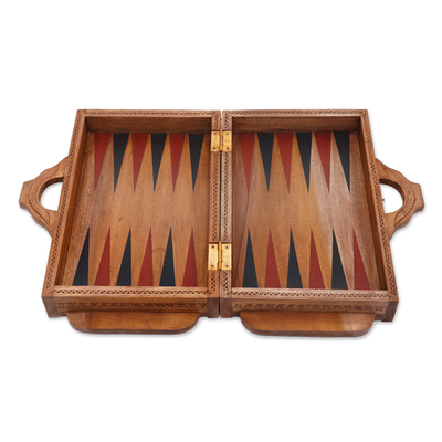 Reise-Backgammon-Set aus Holz - Handgefertigtes Reise-Backgammon-Set aus Cempaka und Sono-Holz