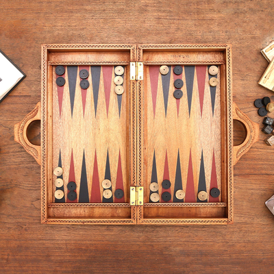 Backgammon-Set aus Holz - Zusammenklappbares, handgeschnitztes Backgammon-Set