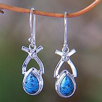 Turquoise dangle earrings, 'Temptations' - Handcrafted Turquoise and Sterling Drop Earrings