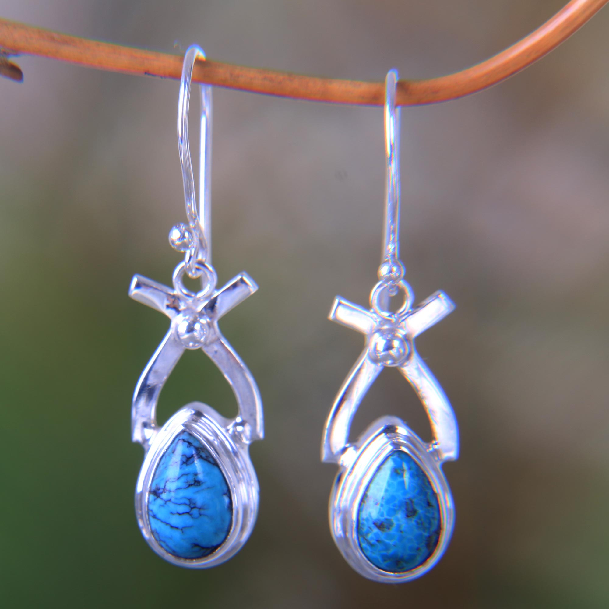 Sterling Silver Turquoise Dangle Earrings - Temptations | NOVICA