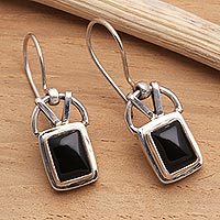 Onyx dangle earrings, 'Black Vision'