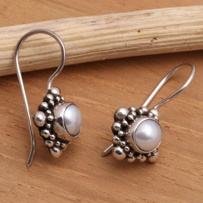 Pearl drop earrings, Moon Face