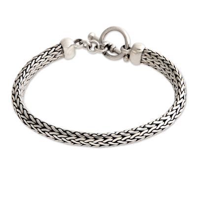 Men's sterling silver braided bracelet, 'All Night' - Men's Sterling Silver Woven Chain Bracelet