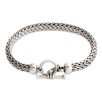 Men's Sterling Silver Woven Chain Bracelet, 'All Night'