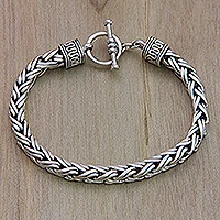 Men's sterling silver braided bracelet, 'Passion' - Men's Sterling Silver Chain Bracelet