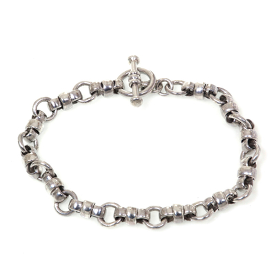 Men's sterling silver bracelet, 'Eight Motif' - Men's Sterling Silver Link Bracelet