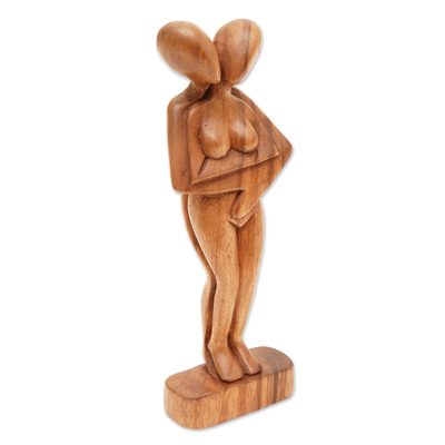Wood sculpture, 'Don't Let Go' - Romantic Suar Wood Sculpture