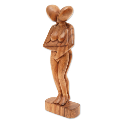 Wood sculpture, 'Don't Let Go' - Romantic Suar Wood Sculpture