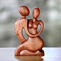 Wood sculpture, 'Beside Me' - Romantic Wood Sculpture