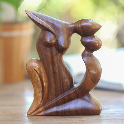 Wood statuette, 'Elegant Kiss' - Handcrafted Romantic Wood Sculpture