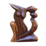 Wood statuette, 'Elegant Kiss' - Handcrafted Romantic Wood Sculpture