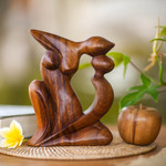 Wood statuette, 'Elegant Kiss' - Handcrafted Romantic Wood Sculpture