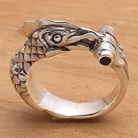 Anillo de amatista para hombre, 'Gallo' - Anillo de plata de ley y amatista hecho a mano para hombre