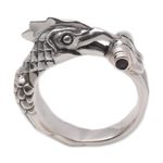 Men's amethyst ring, 'Rooster' - Handcrafted Men's Sterling Silver and Amethyst Ring