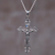 Rainbow moonstone cross necklace, 'Moon Crucifix' - Sterling Silver Rainbow Moonstone Cross Necklace thumbail