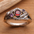 Amethyst and garnet 3 stone ring, 'Bamboo Mambo' - Garnet and Sterling Silver Ring thumbail