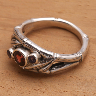 Ring mit 3 Steinen aus Amethyst und Granat - Ring aus Granat und Sterlingsilber