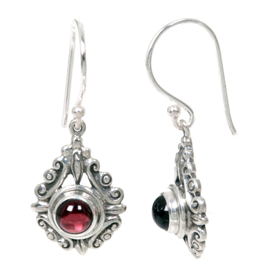 Garnet dangle earrings, 'Heart of Peace' - Sterling Silver Garnet Dangle Earrings