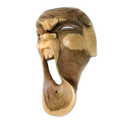 Wood mask, 'One-Eyed Clown' - Modern Carved Hibiscus Wood Mask