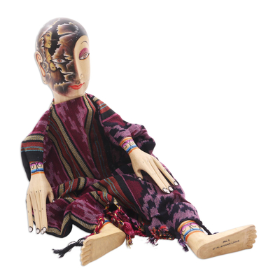 Carved wood display doll, 'Under the Black Moon' - Carved Wood Display Doll