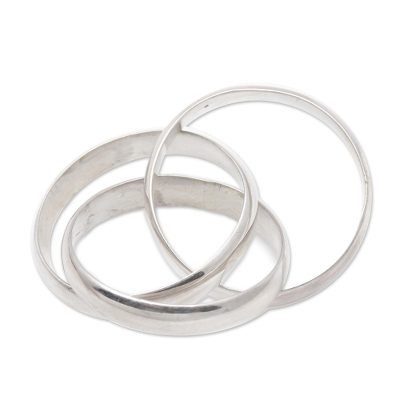 Sterling silver band ring, 'Three to One' - Indonesian Sterling Silver Band Ring