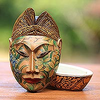 Wood jewelry box, 'Flower Man of Bali' - Wood jewelry box