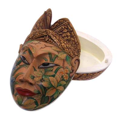Wood jewelry box, 'Flower Man of Bali' - Wood jewelry box