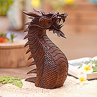 Statue dragon chinois en bois de suar 30cm - LES TRESORS DE BALI