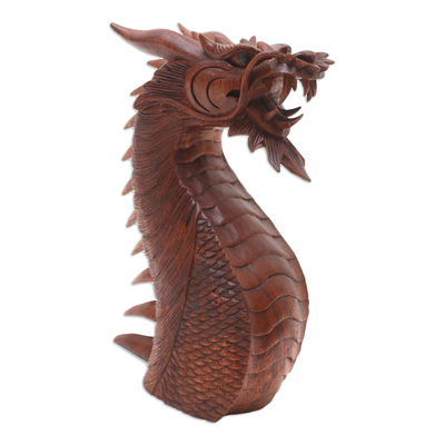 Wood statuette, 'Dragon's Head' - Wood Statuette from Indonesia