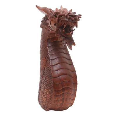 Wood statuette, 'Dragon's Head' - Wood Statuette from Indonesia